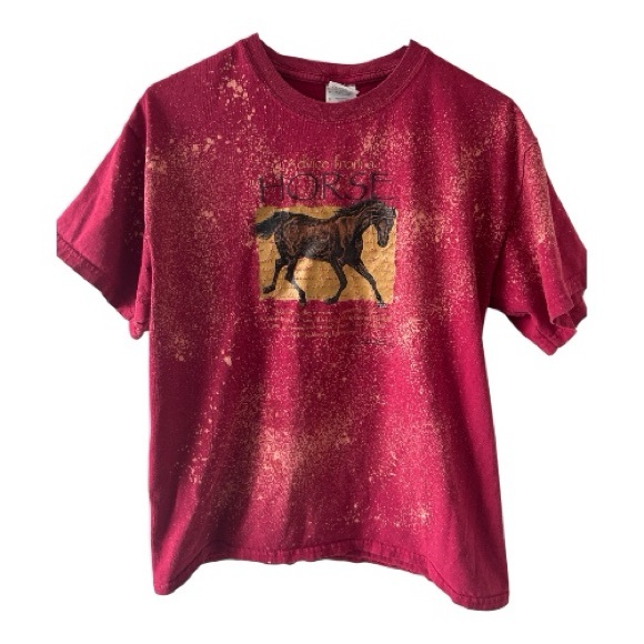 Gildan Tops - Gildan Medium Bleach Dyed Horse Graphic Tee | Red Distressed Style